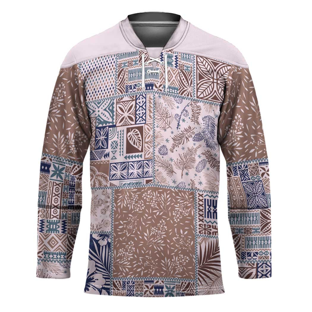 Aloha Hawaii Pastel Christmas Patchwork Hockey Jersey Rustic Style - Polynesian Pride