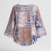 Aloha Hawaii Pastel Christmas Patchwork Kimono Sleeve Blouse Rustic Style - Polynesian Pride
