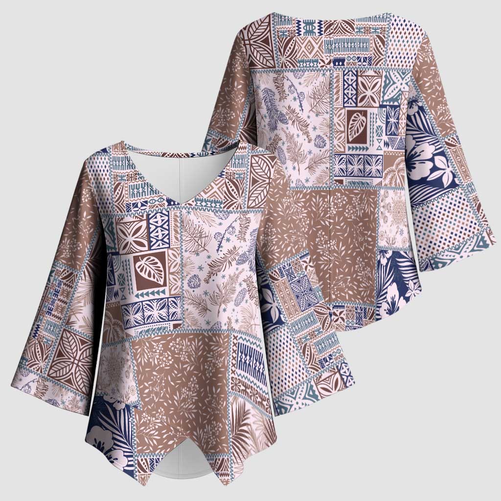 Aloha Hawaii Pastel Christmas Patchwork Kimono Sleeve Blouse Rustic Style - Polynesian Pride