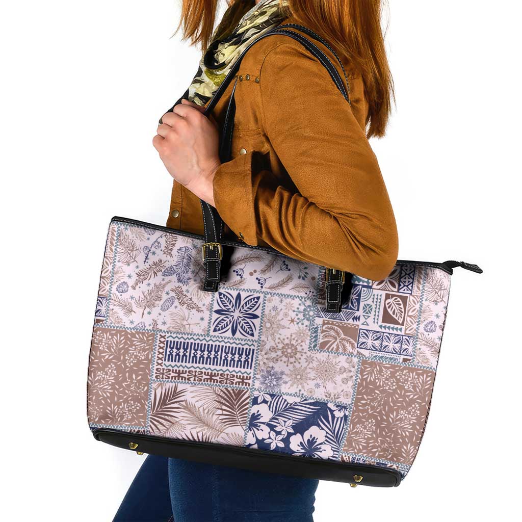 Aloha Hawaii Pastel Christmas Patchwork Leather Tote Bag Rustic Style - Polynesian Pride