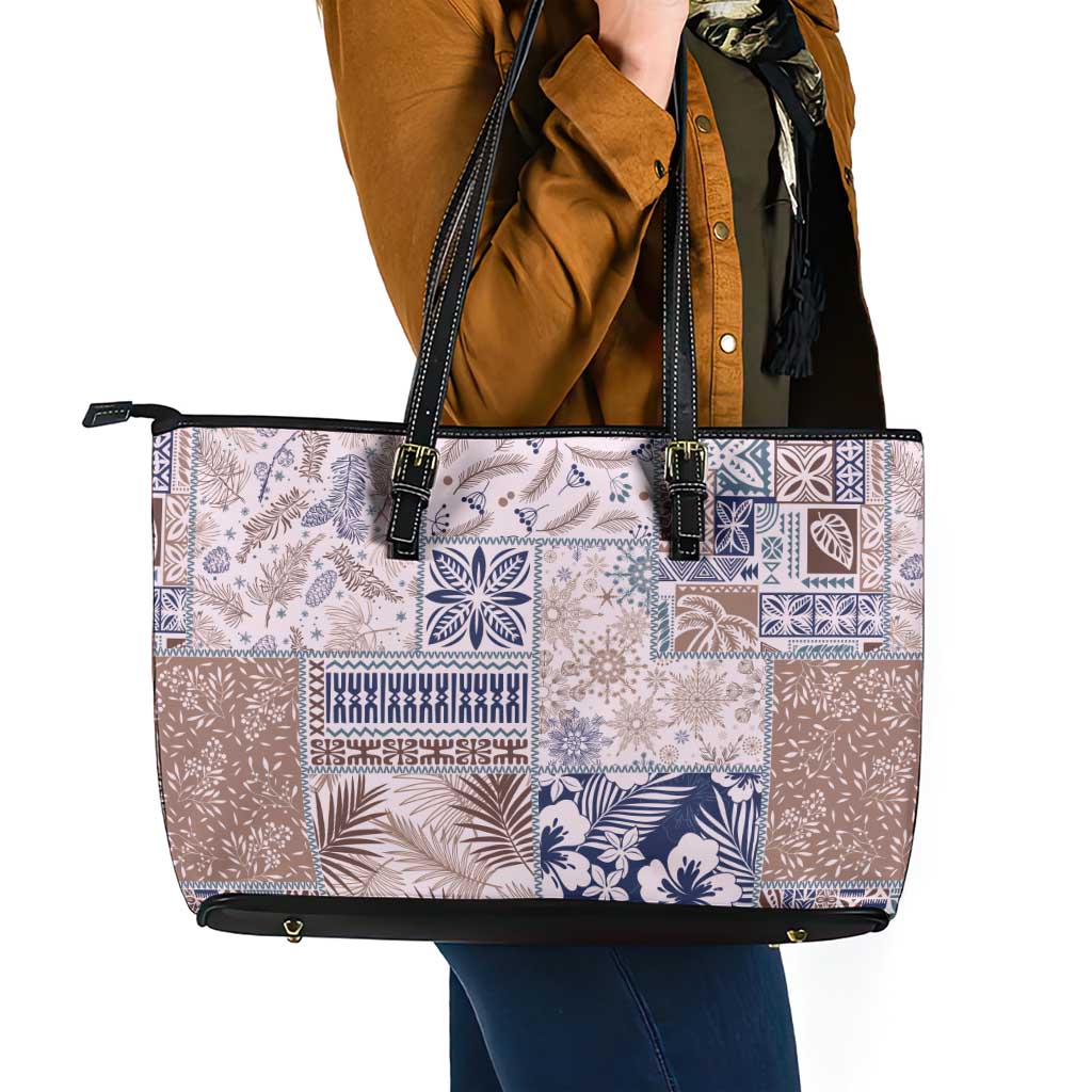 Aloha Hawaii Pastel Christmas Patchwork Leather Tote Bag Rustic Style - Polynesian Pride