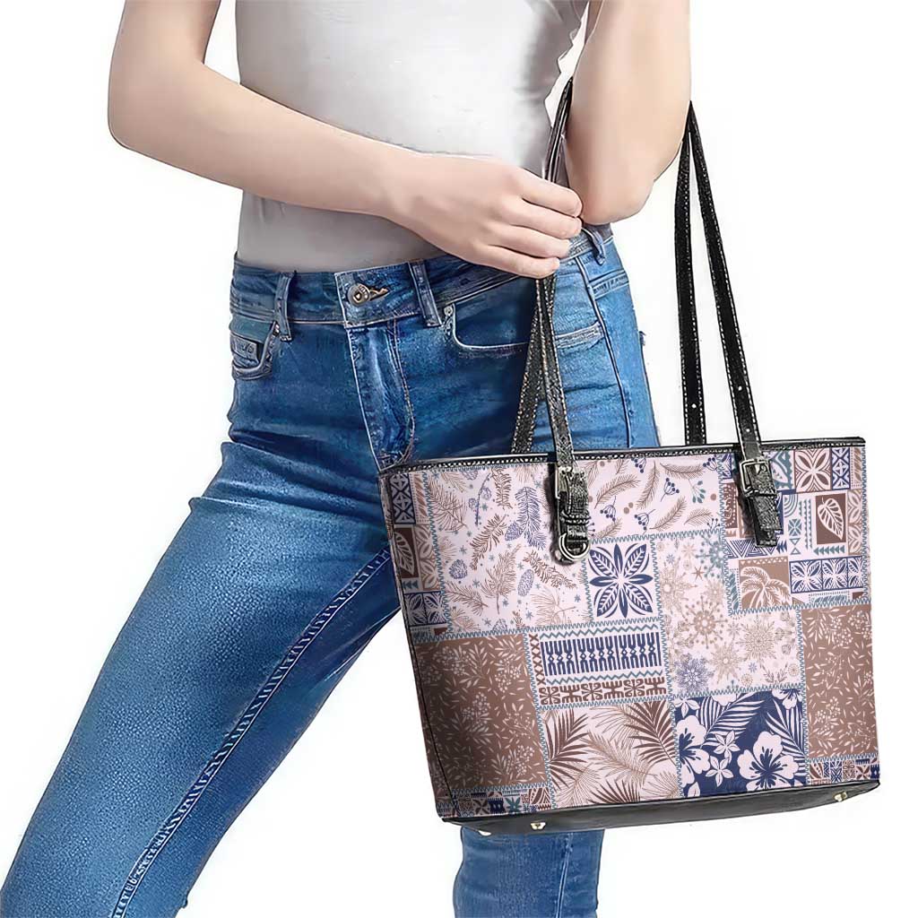 Aloha Hawaii Pastel Christmas Patchwork Leather Tote Bag Rustic Style - Polynesian Pride