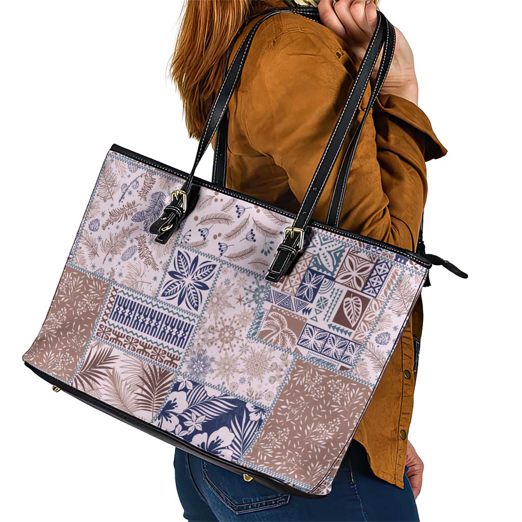 Aloha Hawaii Pastel Christmas Patchwork Leather Tote Bag Rustic Style - Polynesian Pride