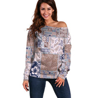 Aloha Hawaii Pastel Christmas Patchwork Off Shoulder Sweater Rustic Style - Polynesian Pride