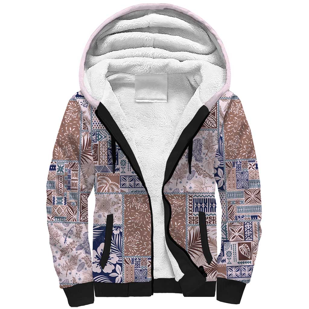 Aloha Hawaii Pastel Christmas Patchwork Sherpa Hoodie Rustic Style - Polynesian Pride