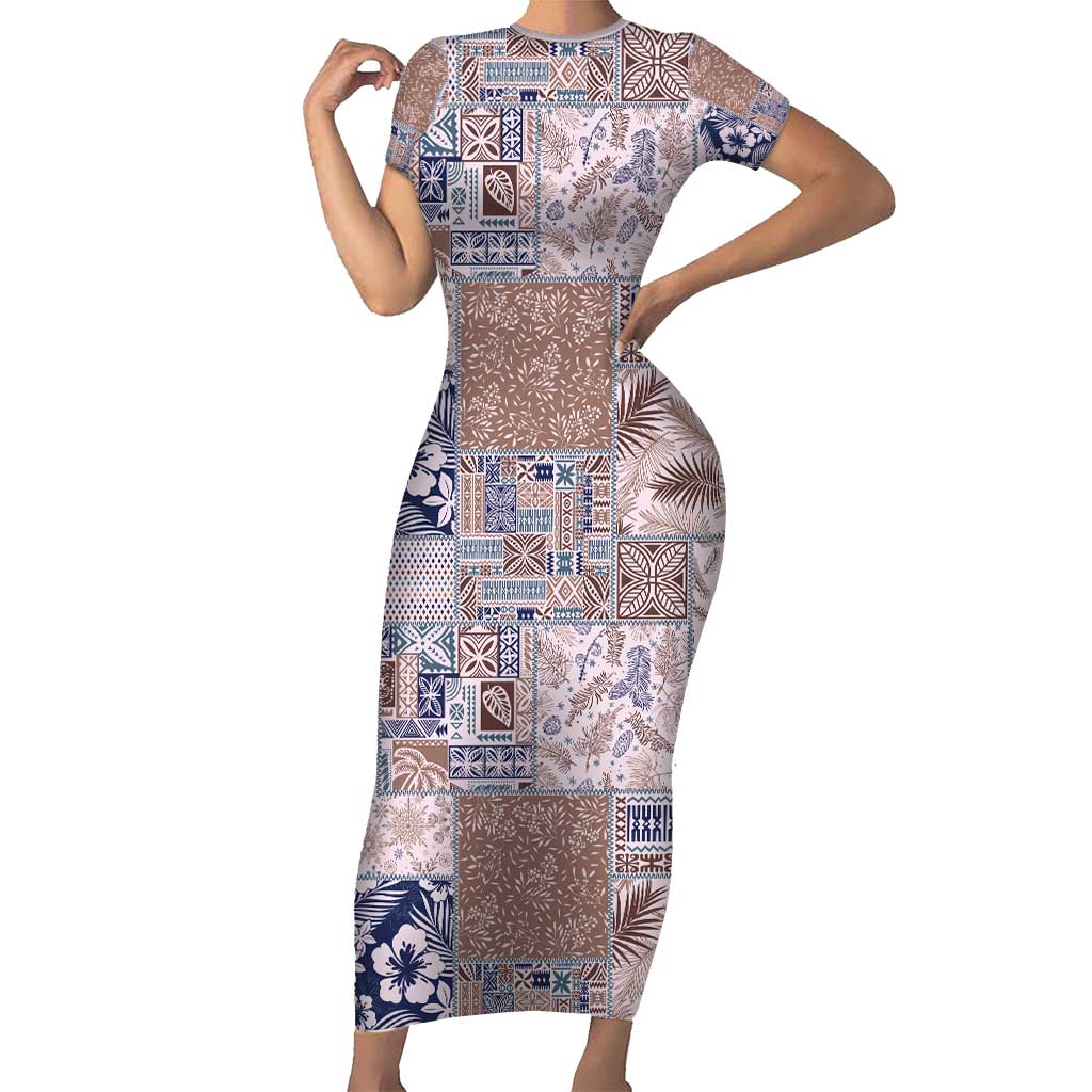 Aloha Hawaii Pastel Christmas Patchwork Short Sleeve Bodycon Dress Rustic Style - Polynesian Pride
