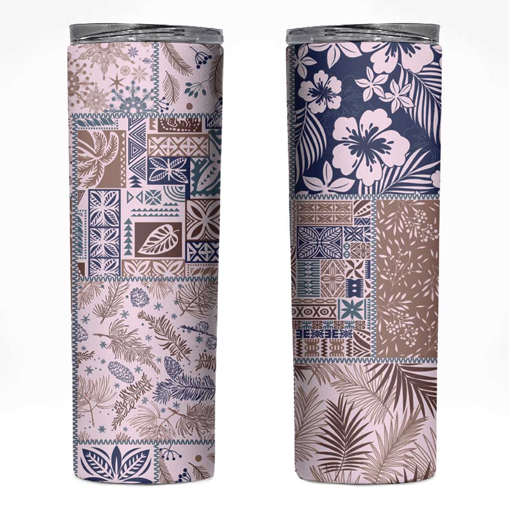 Aloha Hawaii Pastel Christmas Patchwork Skinny Tumbler Rustic Style - Polynesian Pride