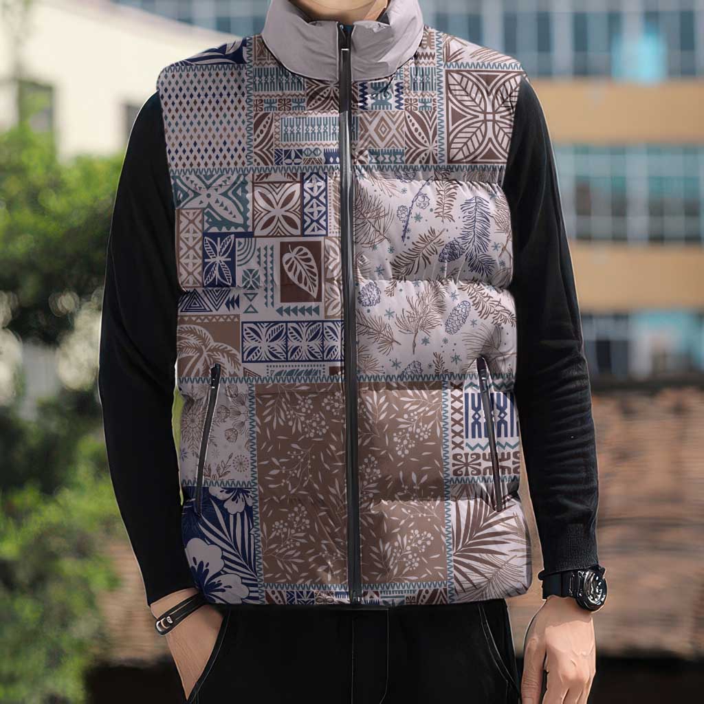 Aloha Hawaii Pastel Christmas Patchwork Sleeveless Puffer Jacket Rustic Style - Polynesian Pride