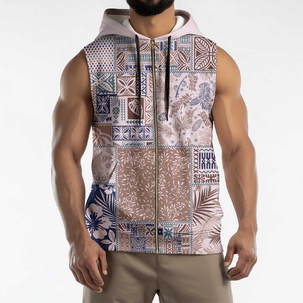 Aloha Hawaii Pastel Christmas Patchwork Sleeveless Zip Hoodie Rustic Style - Polynesian Pride