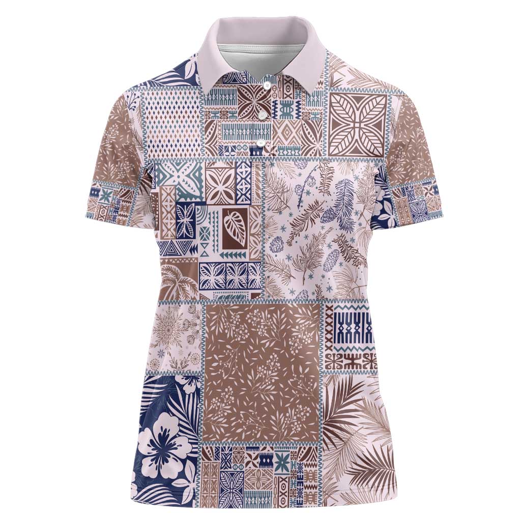 Aloha Hawaii Pastel Christmas Patchwork Women Polo Shirt Rustic Style - Polynesian Pride