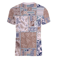 Aloha Hawaii Pastel Christmas Patchwork Women V-Neck T-Shirt Rustic Style - Polynesian Pride