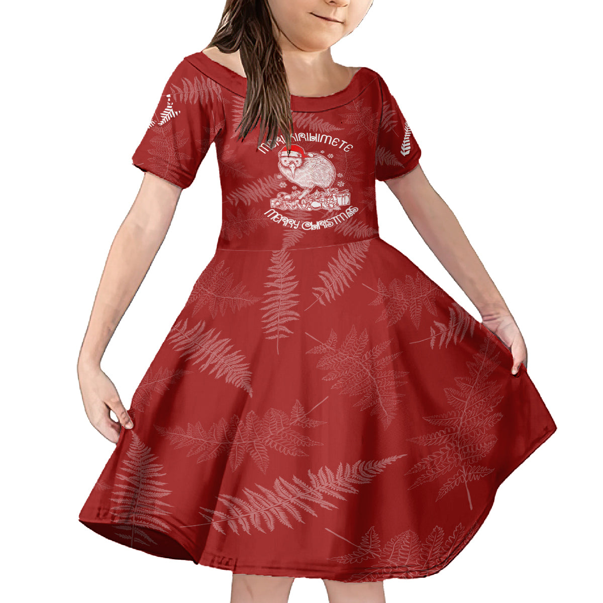 New Zealand Christmas Family Matching Puletasi Dress and Hawaiian Shirt Silver Fern Mix Kiwi Bird Ver01 LT7 Daughter's Dress Red - Polynesian Pride