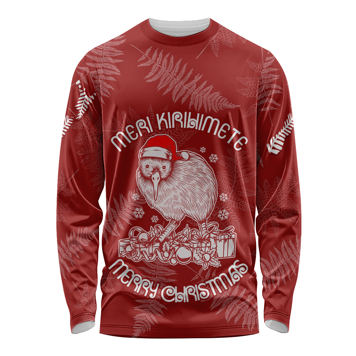 New Zealand Christmas Long Sleeve Shirt Silver Fern Mix Kiwi Bird Ver01 LT7 Unisex Red - Polynesian Pride