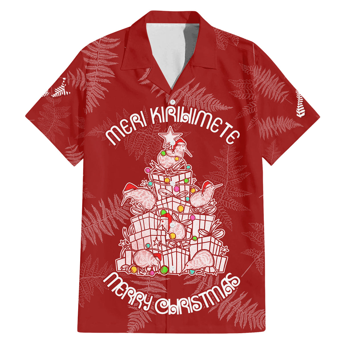 New Zealand Christmas Family Matching Mermaid Dress and Hawaiian Shirt Silver Fern Mix Kiwi Bird Ver02 LT7 Dad's Shirt - Short Sleeve Red - Polynesian Pride