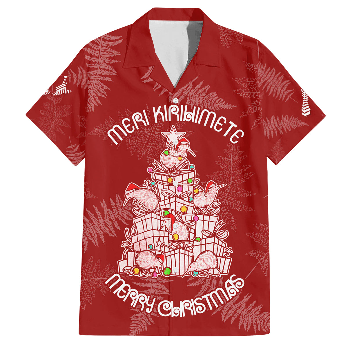 New Zealand Christmas Family Matching Off Shoulder Long Sleeve Dress and Hawaiian Shirt Silver Fern Mix Kiwi Bird Ver02 LT7 Dad's Shirt - Short Sleeve Red - Polynesian Pride