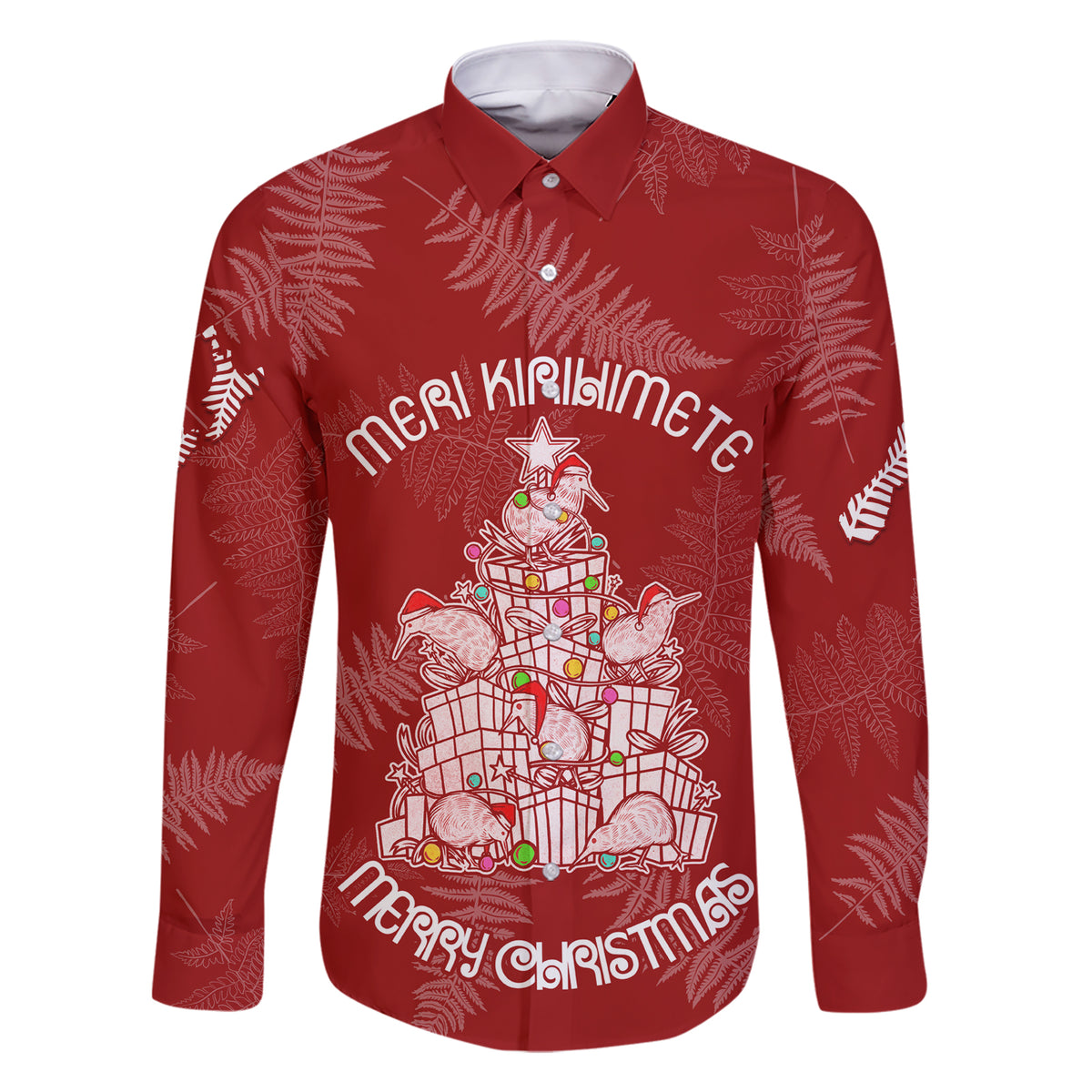 New Zealand Christmas Family Matching Short Sleeve Bodycon Dress and Hawaiian Shirt Silver Fern Mix Kiwi Bird Ver02 LT7 Dad's Shirt - Long Sleeve Red - Polynesian Pride