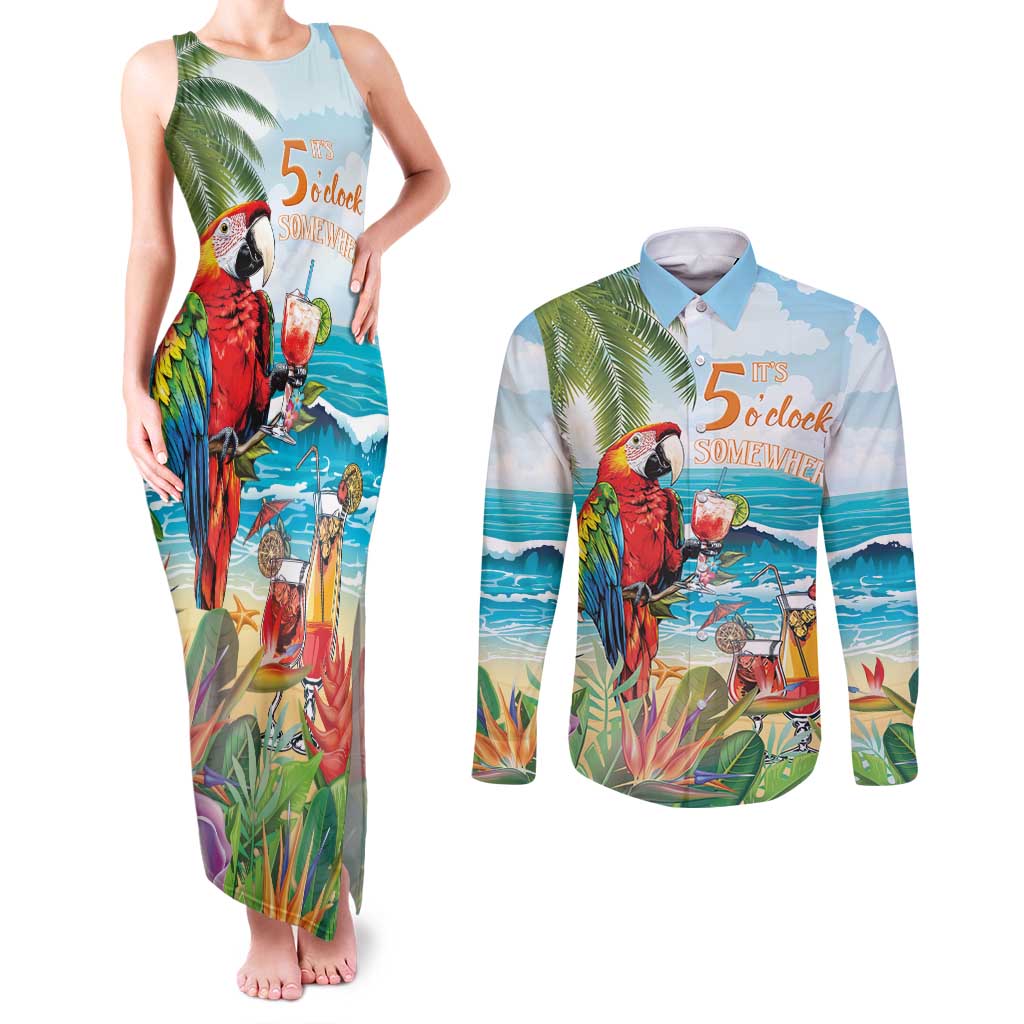 Aloha Hawaii Christmas Couples Matching Tank Maxi Dress and Long Sleeve Button Shirt It's 5 o'clock Somewhere