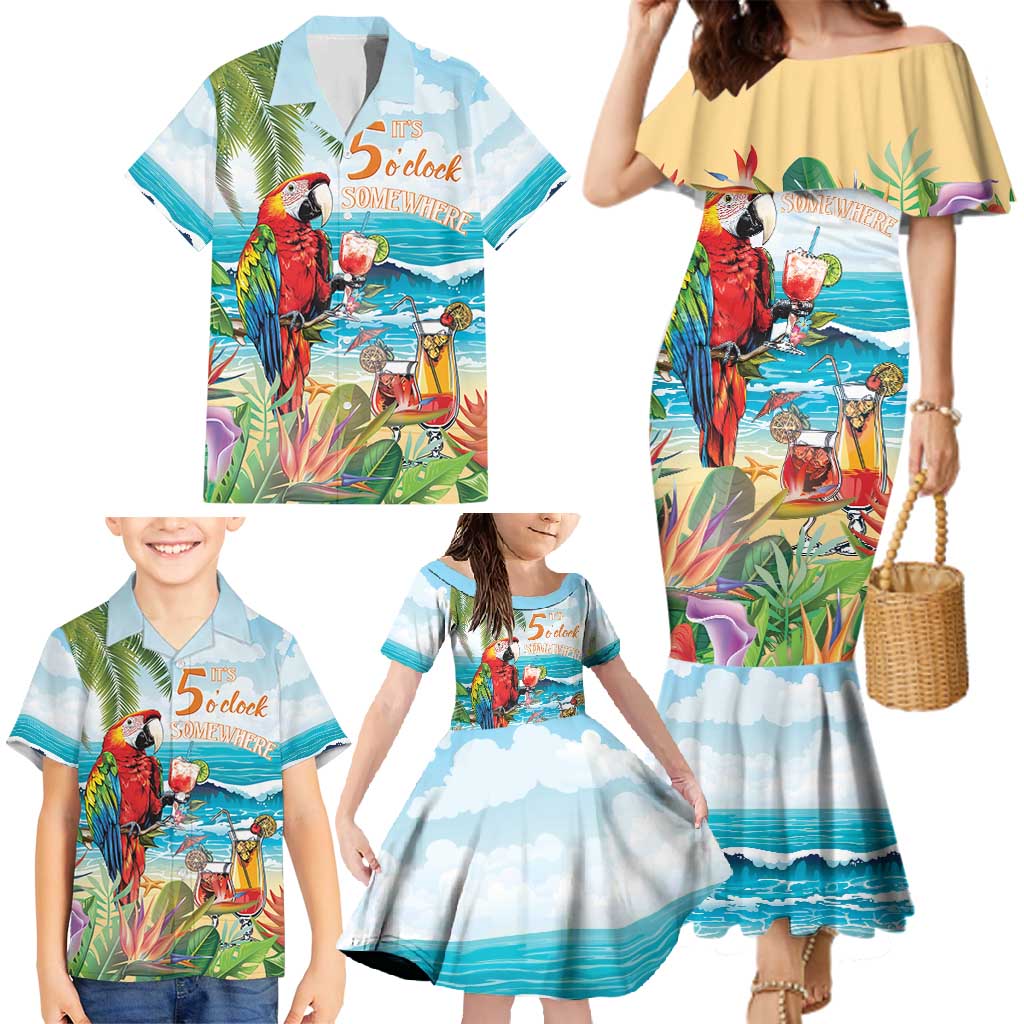 Aloha Hawaii Christmas Family Matching Mermaid Dress and Hawaiian Shirt It's 5 o'clock Somewhere