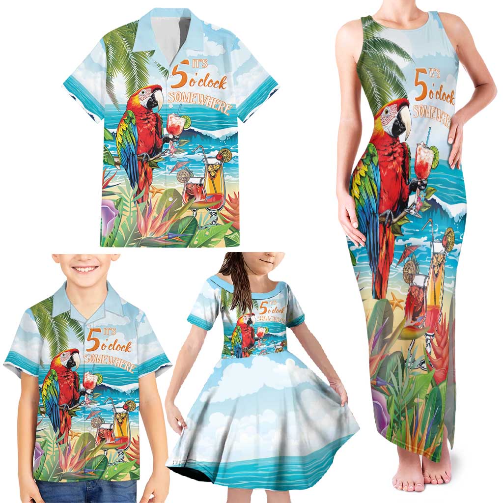 Aloha Hawaii Christmas Family Matching Tank Maxi Dress and Hawaiian Shirt It's 5 o'clock Somewhere