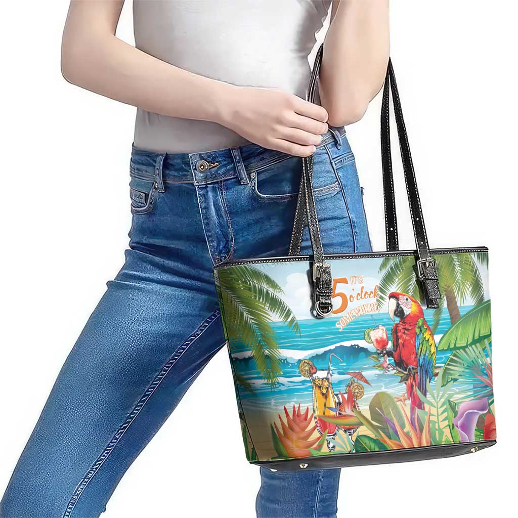 Aloha Hawaii Christmas Leather Tote Bag It's 5 o'clock Somewhere