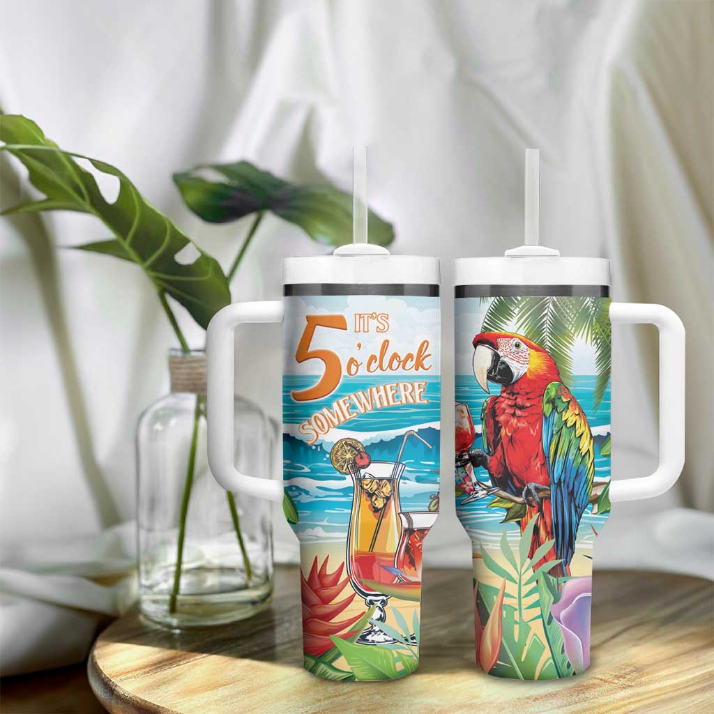 Aloha Hawaii Christmas Tumbler With Handle It's 5 o'clock Somewhere