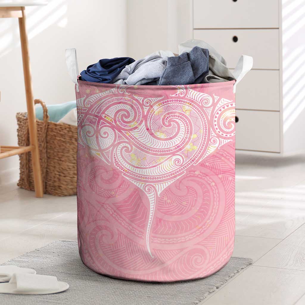 Breast Cancer Awareness Maori Aotearoa Laundry Basket Manta Ray - Pink Glaze - Polynesian Pride