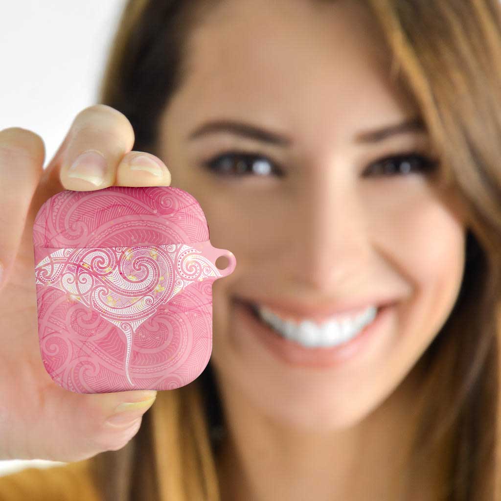Breast Cancer Awareness Maori Aotearoa AirPods Case Manta Ray - Pink Glaze - Polynesian Pride