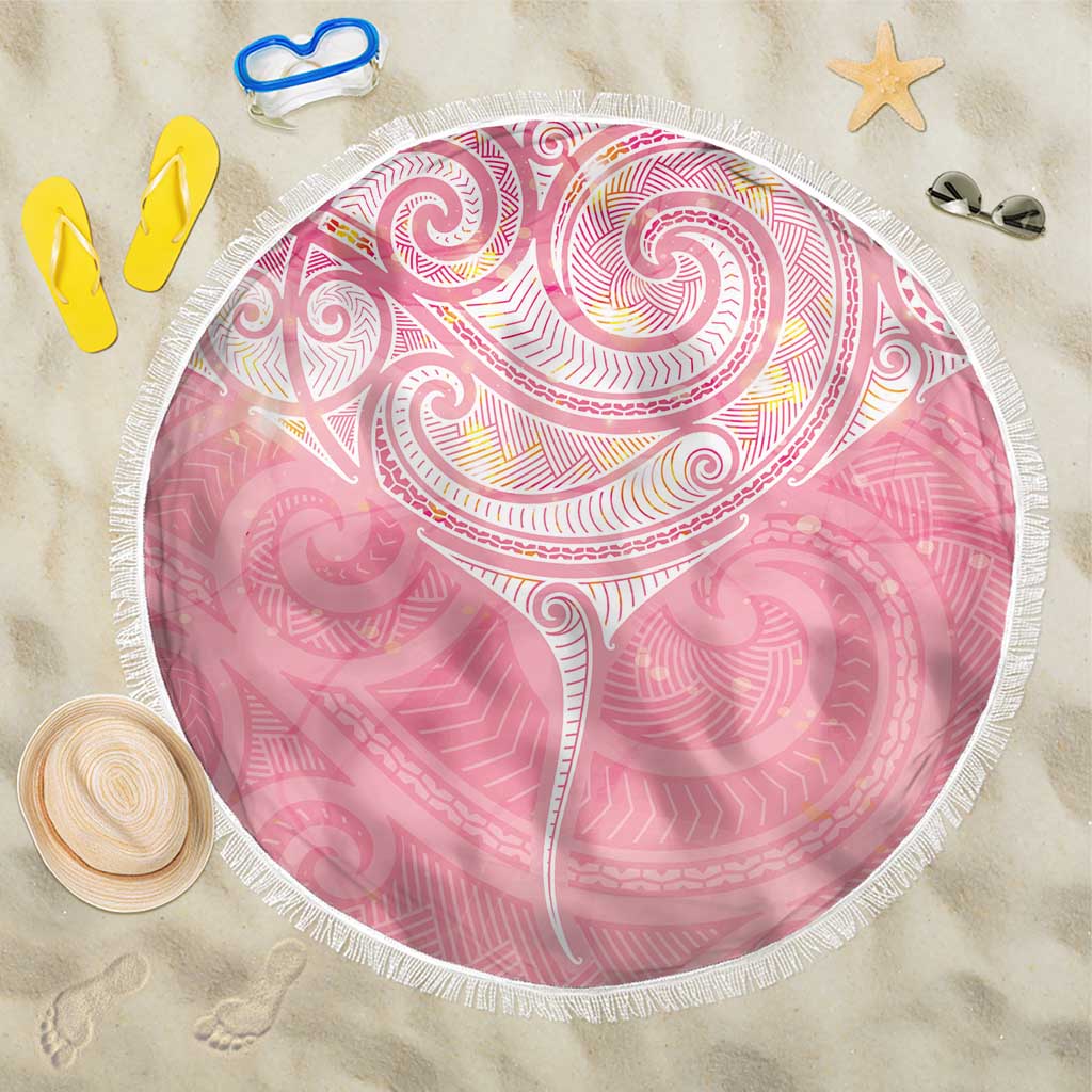 Breast Cancer Awareness Maori Aotearoa Beach Blanket Manta Ray - Pink Glaze - Polynesian Pride