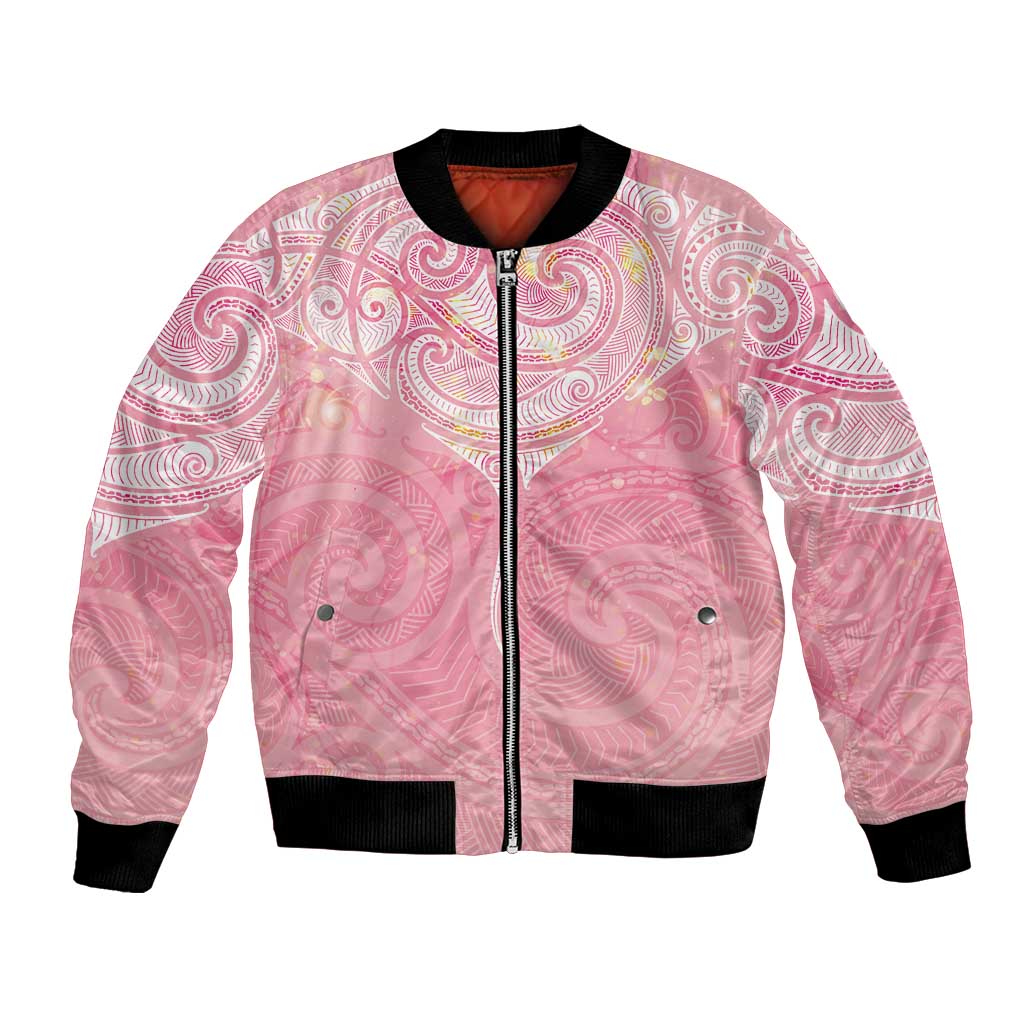 Breast Cancer Awareness Maori Aotearoa Bomber Jacket Manta Ray - Pink Glaze - Polynesian Pride