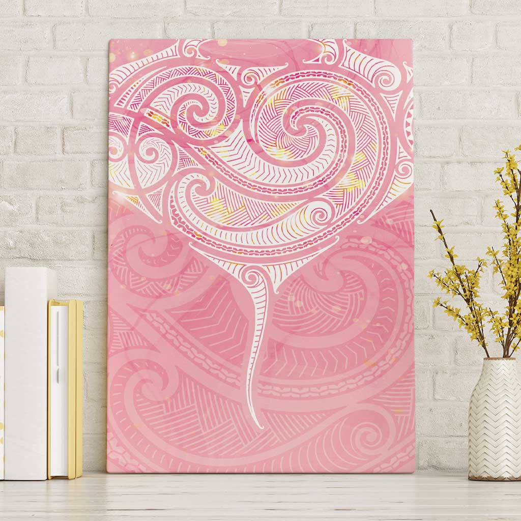 Breast Cancer Awareness Maori Aotearoa Canvas Wall Art Manta Ray - Pink Glaze - Polynesian Pride