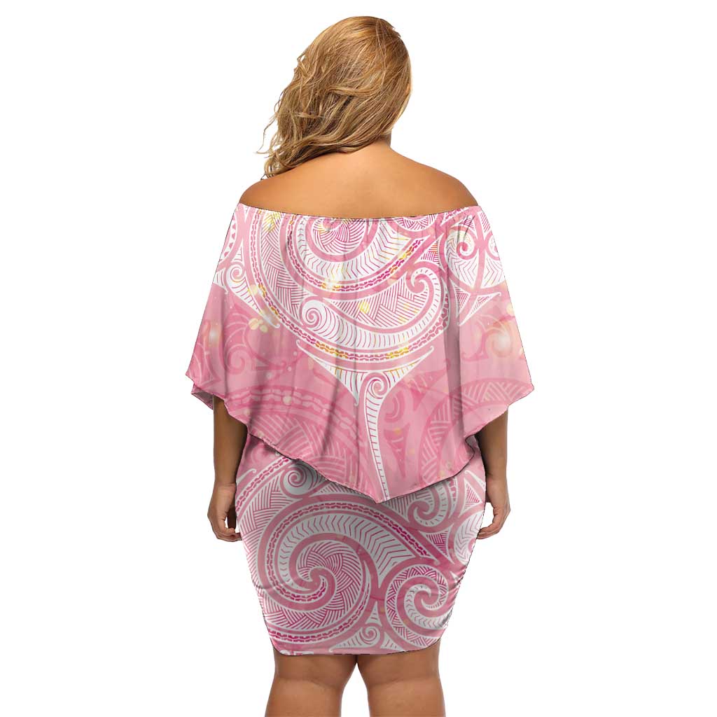 Breast Cancer Awareness Maori Aotearoa Family Matching Off Shoulder Short Dress and Hawaiian Shirt Manta Ray - Pink Glaze - Polynesian Pride