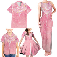 Breast Cancer Awareness Maori Aotearoa Family Matching Tank Maxi Dress and Hawaiian Shirt Manta Ray - Pink Glaze - Polynesian Pride
