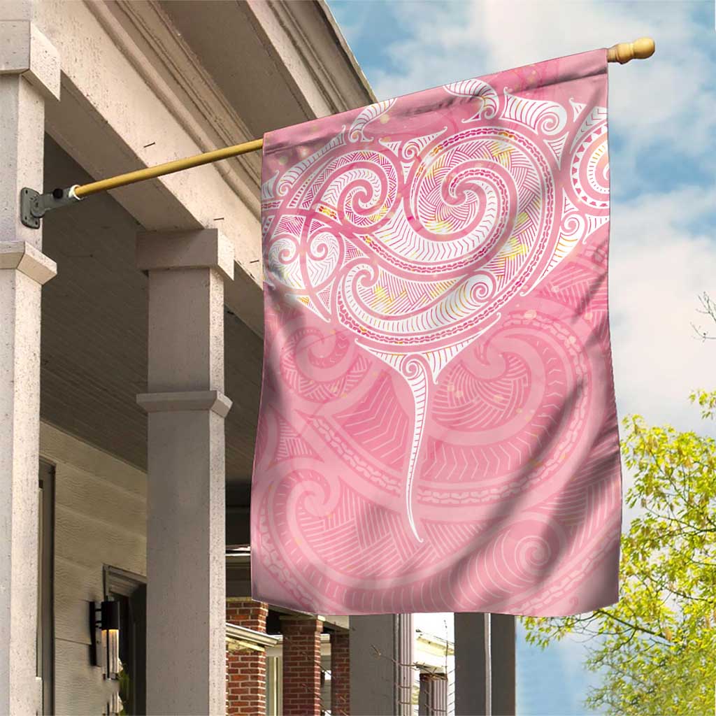 Breast Cancer Awareness Maori Aotearoa Garden Flag Manta Ray - Pink Glaze - Polynesian Pride
