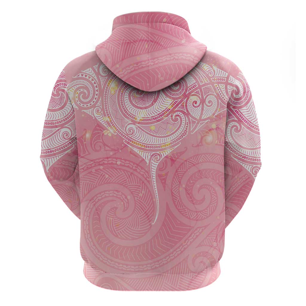 Breast Cancer Awareness Maori Aotearoa Hoodie Manta Ray - Pink Glaze - Polynesian Pride