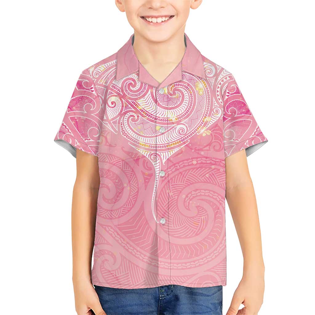 Breast Cancer Awareness Maori Aotearoa Kid Hawaiian Shirt Manta Ray - Pink Glaze - Polynesian Pride