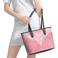 Breast Cancer Awareness Maori Aotearoa Leather Tote Bag Manta Ray - Pink Glaze - Polynesian Pride