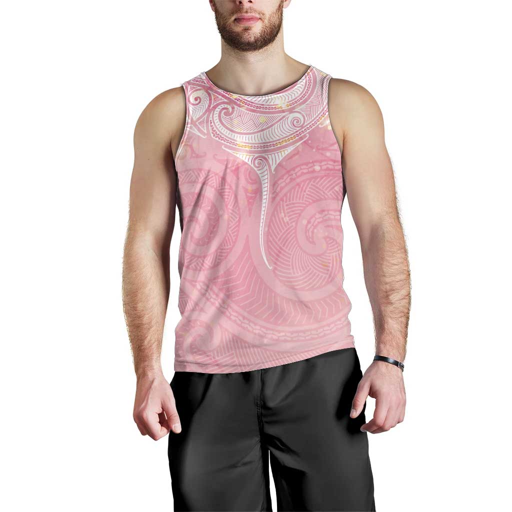 Breast Cancer Awareness Maori Aotearoa Men Tank Top Manta Ray - Pink Glaze - Polynesian Pride