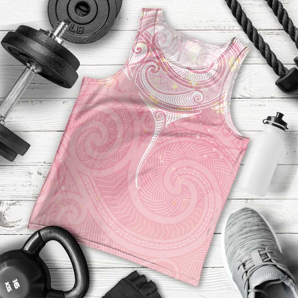 Breast Cancer Awareness Maori Aotearoa Men Tank Top Manta Ray - Pink Glaze - Polynesian Pride