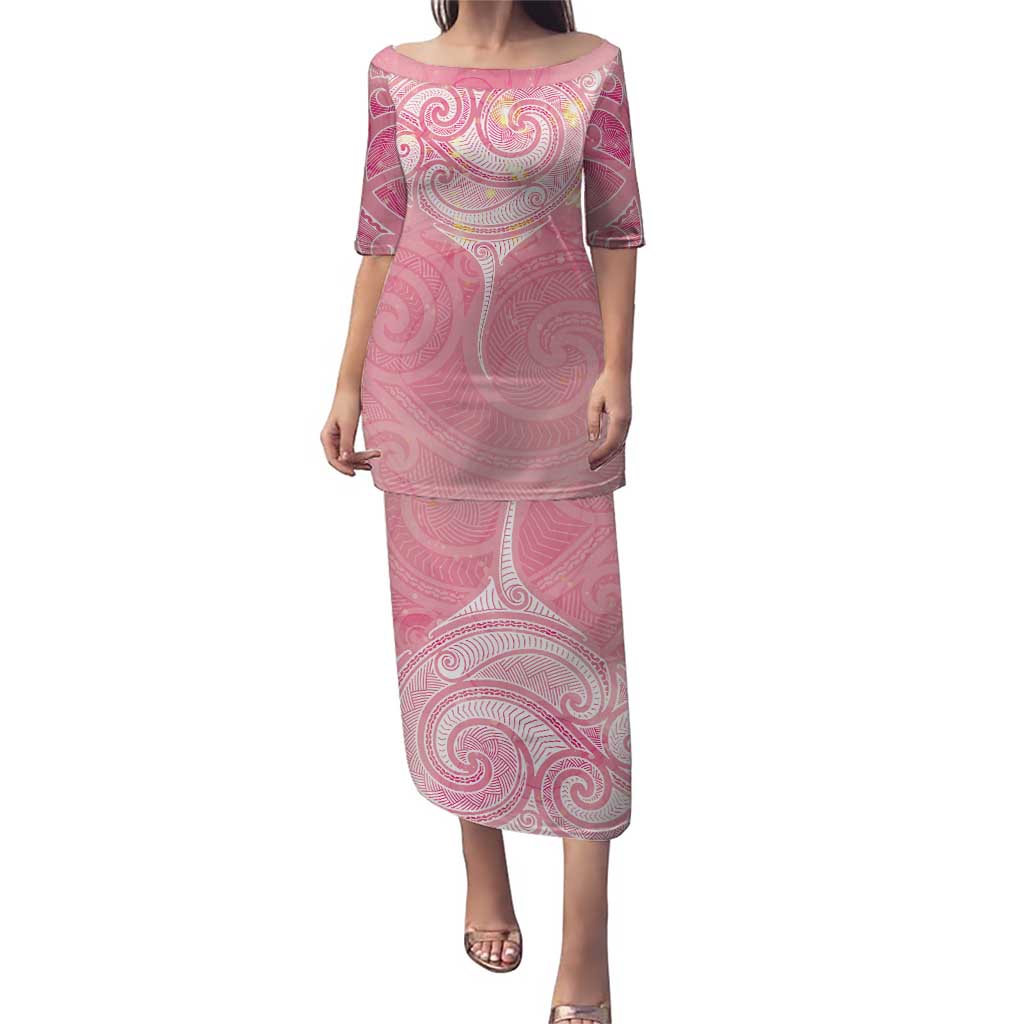 Breast Cancer Awareness Maori Aotearoa Puletasi Manta Ray - Pink Glaze - Polynesian Pride