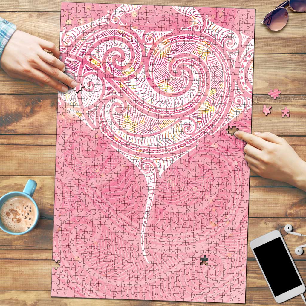 Breast Cancer Awareness Maori Aotearoa Puzzle Manta Ray - Pink Glaze - Polynesian Pride