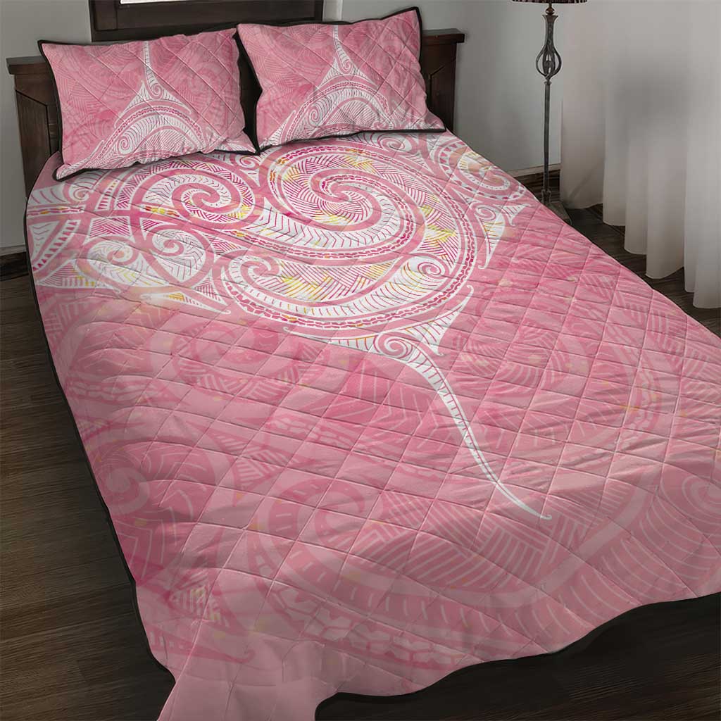 Breast Cancer Awareness Maori Aotearoa Quilt Bed Set Manta Ray - Pink Glaze - Polynesian Pride