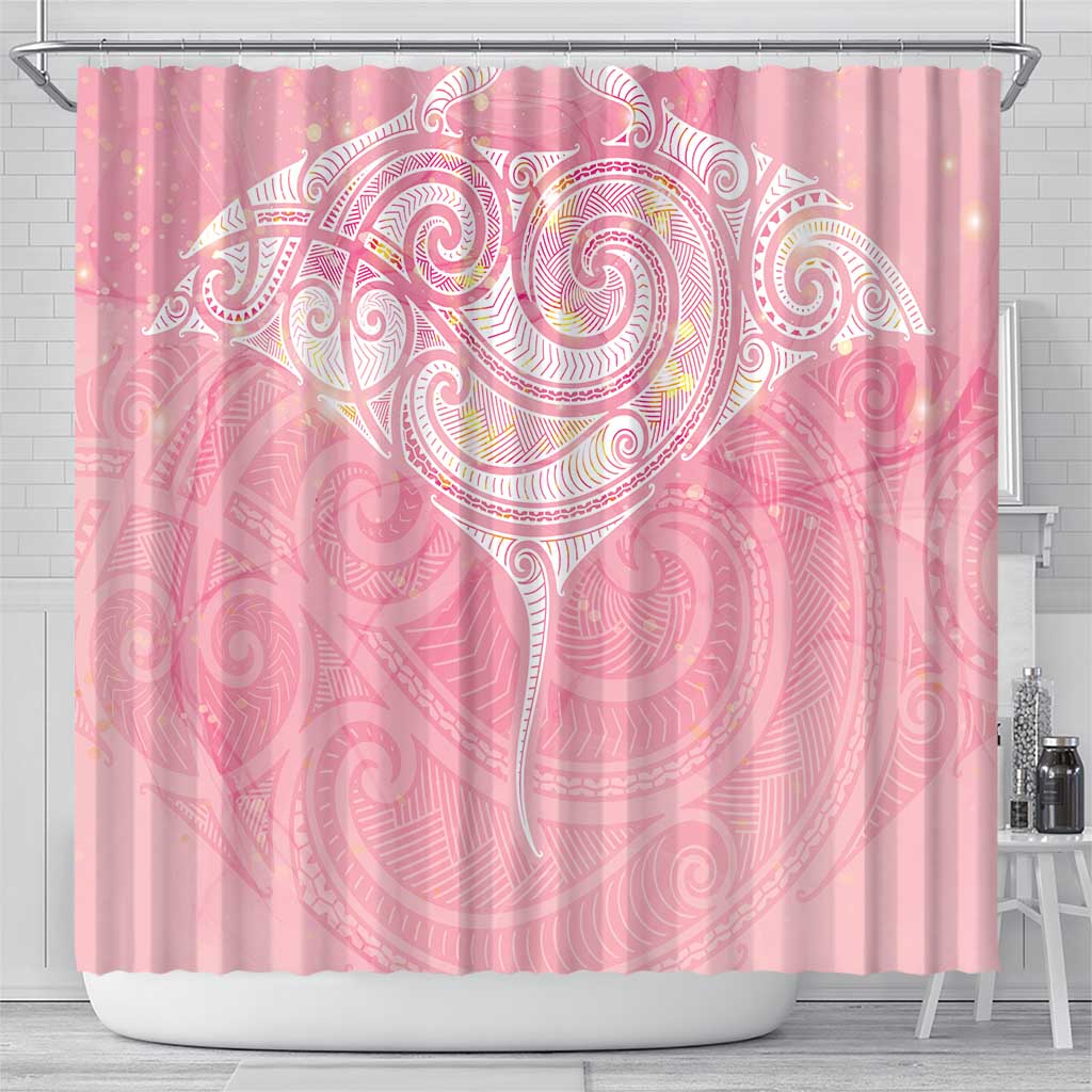 Breast Cancer Awareness Maori Aotearoa Shower Curtain Manta Ray - Pink Glaze - Polynesian Pride