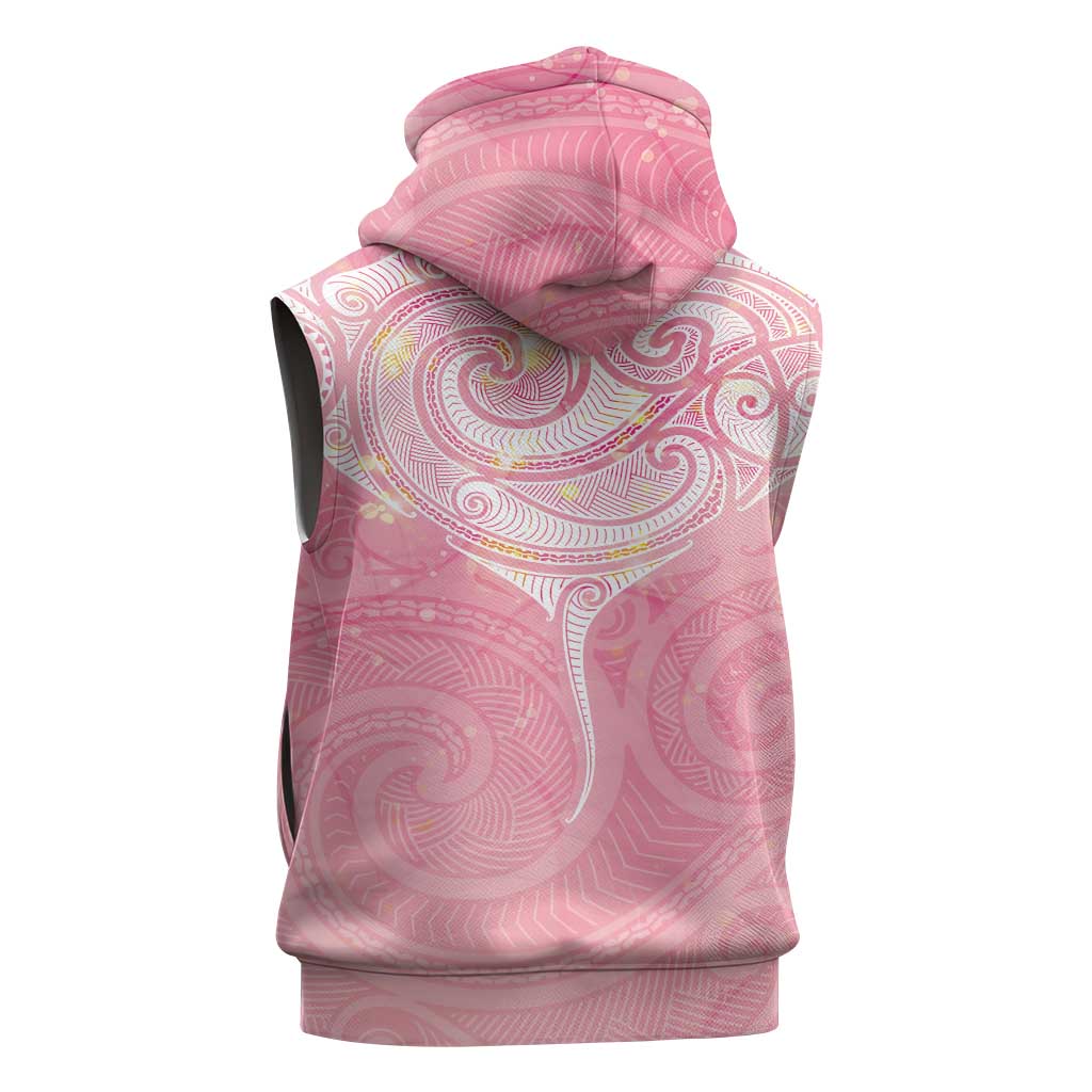 Breast Cancer Awareness Maori Aotearoa Sleeveless Hoodie Manta Ray - Pink Glaze - Polynesian Pride