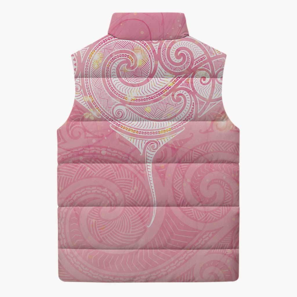 Breast Cancer Awareness Maori Aotearoa Sleeveless Puffer Jacket Manta Ray - Pink Glaze - Polynesian Pride