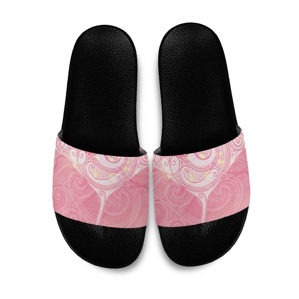 Breast Cancer Awareness Maori Aotearoa Slide Sandals Manta Ray - Pink Glaze - Polynesian Pride