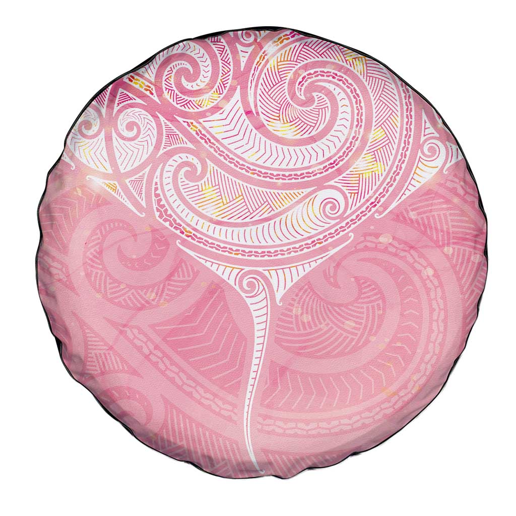 Breast Cancer Awareness Maori Aotearoa Spare Tire Cover Manta Ray - Pink Glaze - Polynesian Pride