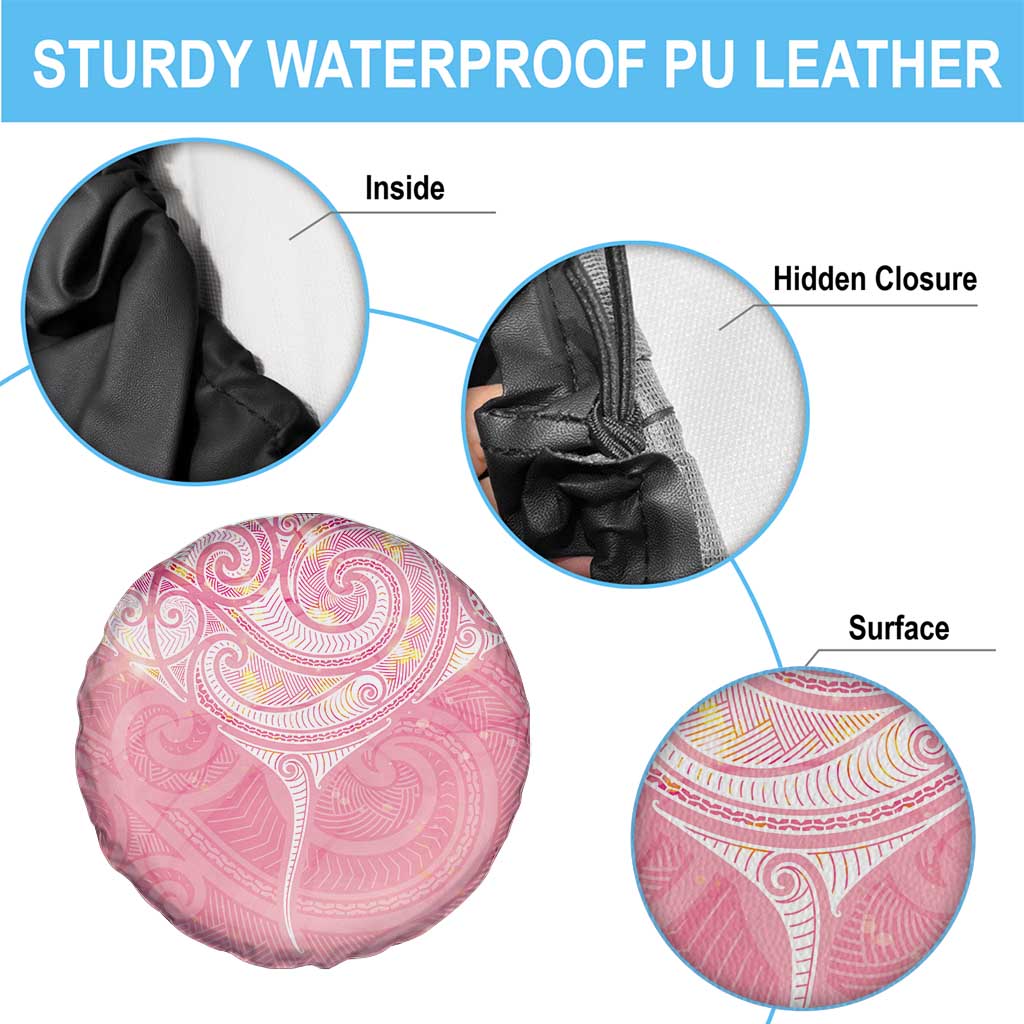 Breast Cancer Awareness Maori Aotearoa Spare Tire Cover Manta Ray - Pink Glaze - Polynesian Pride