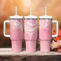 Breast Cancer Awareness Maori Aotearoa Tumbler With Handle Manta Ray - Pink Glaze - Polynesian Pride