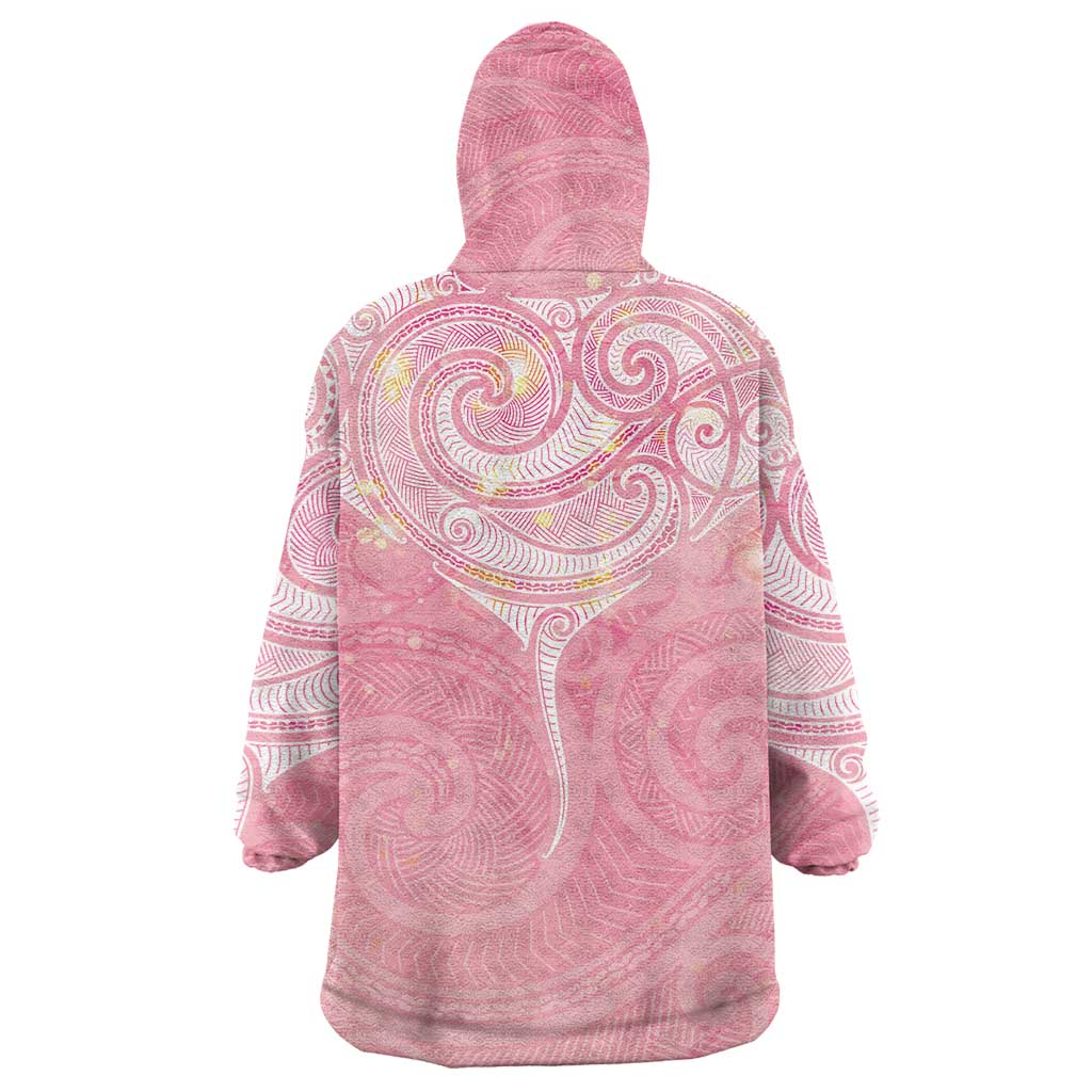 Breast Cancer Awareness Maori Aotearoa Wearable Blanket Hoodie Manta Ray - Pink Glaze - Polynesian Pride