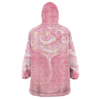 Breast Cancer Awareness Maori Aotearoa Wearable Blanket Hoodie Manta Ray - Pink Glaze - Polynesian Pride